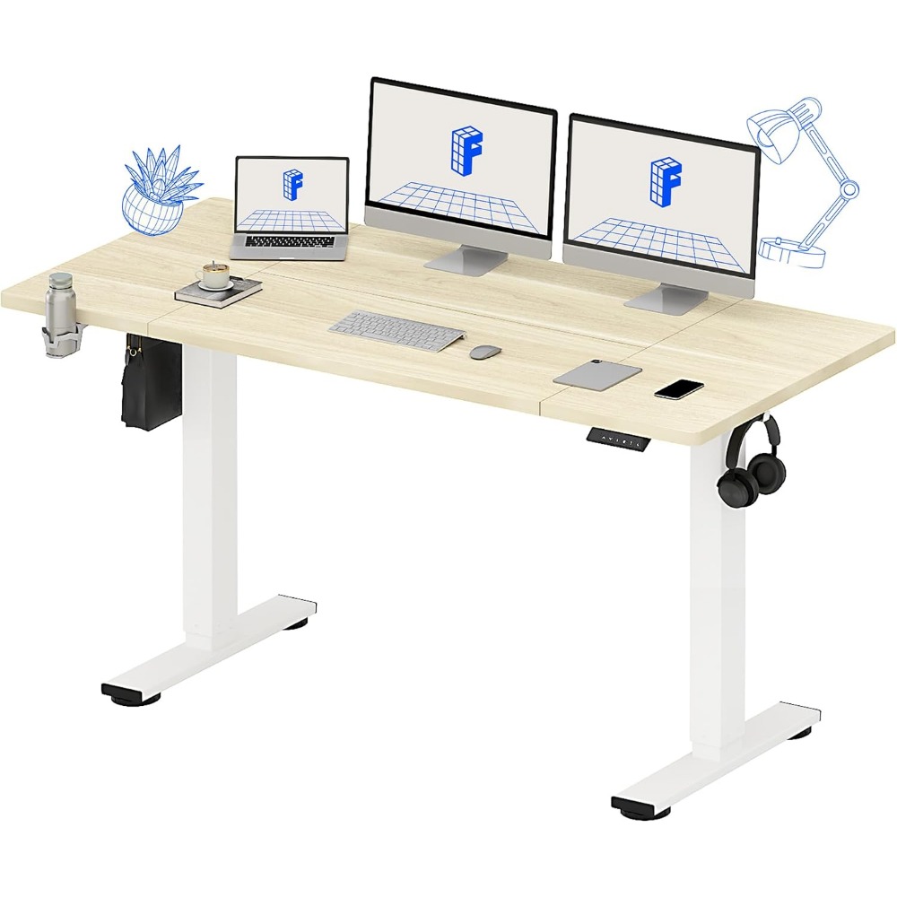 Desk Setup Workspace - FLEXISPOT 63x32 Inch Electric Standing Desk,