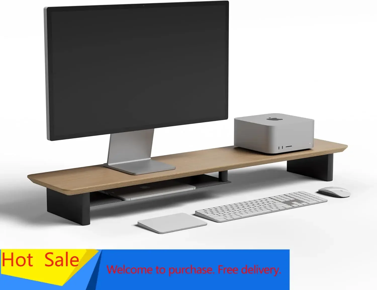 Desk Setup Workspace - White Oak Dual‑Tier Ergonomic Desk Setup