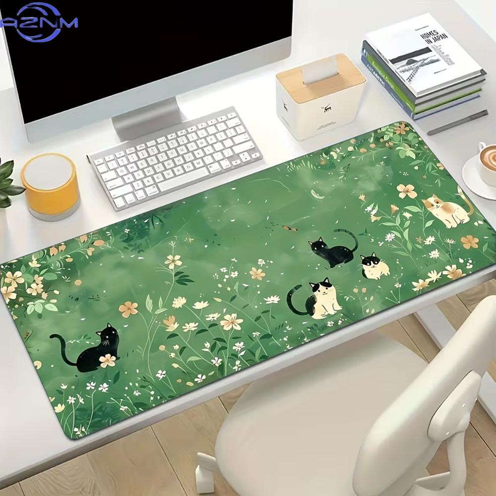 Desk Setup Gaming And Work - Cute Floral Cat Large Extended Gaming
