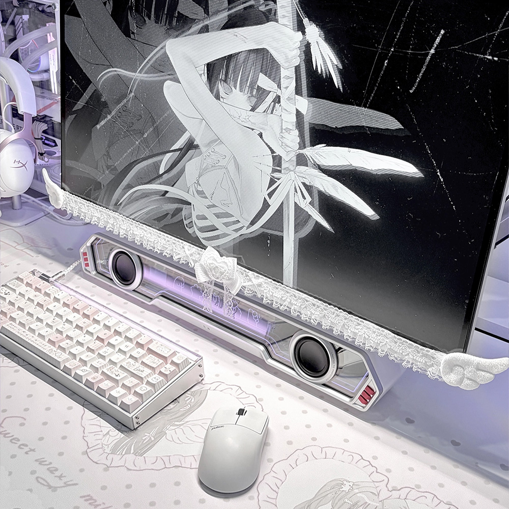 Kawaii White Lace Monitor Deco - Korean Desk Setup review and price