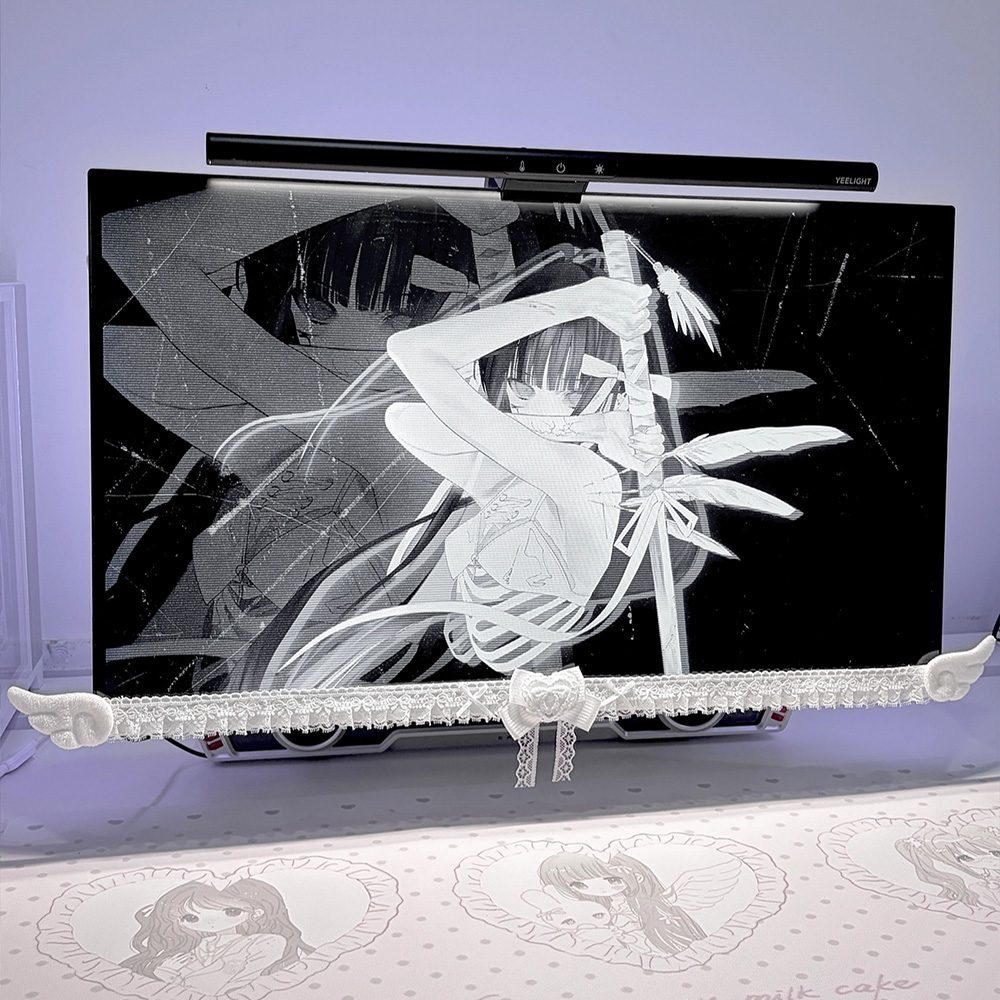 Kawaii White Lace Monitor Deco - Korean Desk Setup review and price